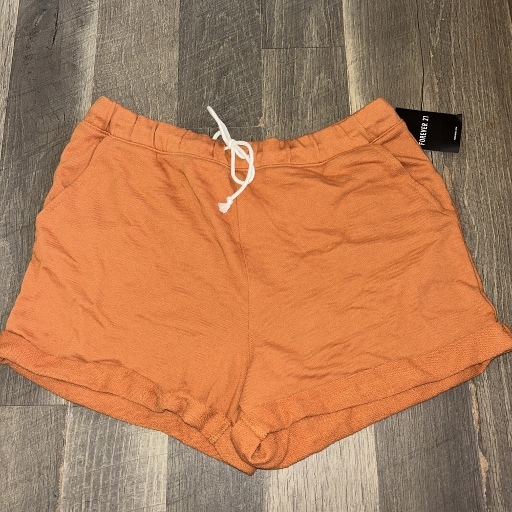 NWT Forever 21 Shorts Womens Medium Orange Elastic Waist Drawstring Cuff Pull On